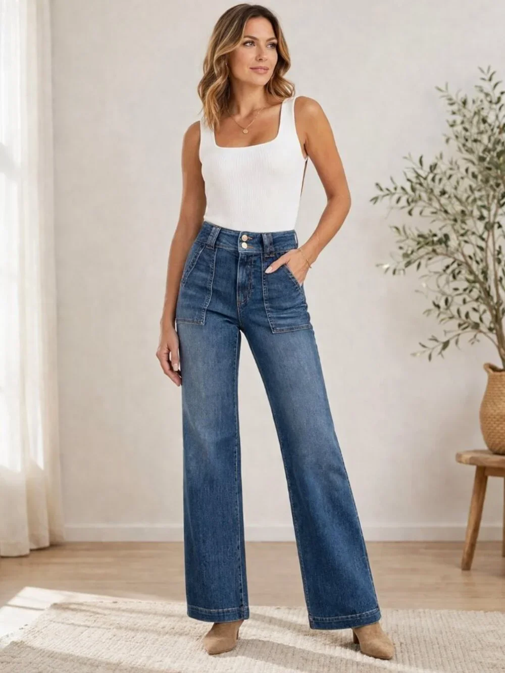 KUT from the Kloth Jodi High Rise Wide Leg Jeans Porkchop Pockets Sz 10 - Picture 1 of 9